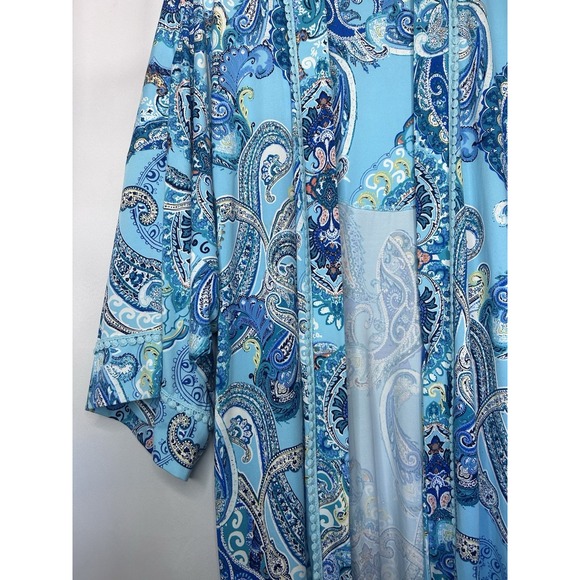 In Bloom By Jonquil Short Robe Womens Size 1X Aqua Blue Paisley Belted - Picture 3 of 8